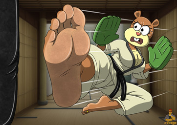 anthro barefoot breasts dirty dirty_feet feet female foot_fetish foot_focus karate kick solo a-fitzga nickelodeon spongebob_squarepants sandy_cheeks mammal rodent sciurid tree_squirrel
