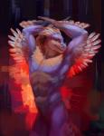 abs anthro barazoku claws eyewear feathers glasses humanoid_hands looking_at_viewer male muscular muscular_anthro muscular_male nude pecs pose simple_background smile solo mewverns specules_(specules) dinosaur prehistoric_species reptile scalie 2020 digital_media_(artwork) hi_res