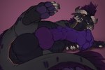 balls big_balls black_body black_scales black_sclera blep erection feral genitals knot looking_at_viewer male medial_ring orange_eyes pawpads penis presenting presenting_penis purple_knot purple_pawpads purple_penis purple_tongue scales solo teeth tongue tongue_out ventral_scales necrodrone mythology dragon mythological_creature mythological_scalie scalie hi_res