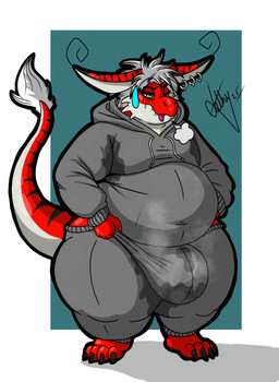 after_exercise anthro belly big_belly big_bulge biped black_ear_tips black_stripes blep bodily_fluids border bottomwear breath bulge clothing dipstick_ears ear_markings ear_piercing ear_ring fur green_background green_eyes grey_bottomwear grey_clothing grey_hoodie grey_pants grey_sweatpants grey_topwear hair hoodie male male_anthro markings moobs multicolored_ears musky_balls overweight overweight_anthro overweight_male pants piercing pink_tongue plantigrade red_body red_fur ring_piercing simple_background solo standing striped_body striped_fur stripes sweat sweatpants sweaty_armpit tail tail_tuft thick_thighs tongue tongue_out topwear tuft white_border white_hair white_tail_tuft dathgar mythology dathy_(dathgar) dragon hybrid kobold mythological_creature mythological_scalie scalie 2025 english_description hi_res