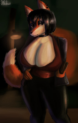 alternative_fashion anthro big_breasts big_butt biped black_hair breasts butt choker curvy_figure date ear_piercing female fur goth hair huge_breasts huge_butt jewelry male male_anthro necklace orange_body orange_fur piercing purse solo thick_thighs voluptuous voluptuous_anthro voluptuous_female wide_hips joebamna keira_foxlynn canid canine fox mammal red_fox true_fox absurd_res hi_res