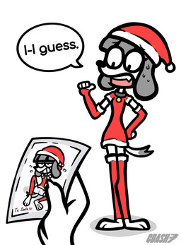 4_fingers ambiguous_gender anthro armwear bangs black_collar black_eyes black_text bodily_fluids breasts christmas_clothing christmas_headwear claws clothed clothed_anthro clothed_female clothing collar collar_tag dialogue disembodied_hand dress duo eyebrow_through_hair eyebrows eyelashes faceless_ambiguous faceless_anthro faceless_character fangs female female_anthro female_focus finger_claws fingers floppy_ears fur genitals gesture grey_body grey_fur grey_hair hair hand_gesture hand_on_hip hand_on_own_hip hands_behind_head hat headgear headwear heart_symbol hearts_around_head holding_photo holidays humanoid_genitalia humanoid_vulva legwear multicolored_armwear multicolored_body multicolored_clothing multicolored_dress multicolored_fur multicolored_legwear nervous nervous_sweat open_mouth photo pink_tongue pointing pointing_at_self red_armwear red_clothing red_dress red_hat red_headwear red_legwear ruined_reputation santa_hat sitting small_breasts snout solo_focus spread_legs spreading stuttering sweat tail talking_to_another teeth text tongue translucent translucent_hair two_tone_armwear two_tone_body two_tone_clothing two_tone_dress two_tone_fur two_tone_hat two_tone_legwear vulva white_armwear white_body white_clothing white_dress white_fur white_hat white_headwear white_legwear wide_eyed c.dash37 christmas fifi_(somemf) canid canine canis domestic_dog mammal poodle 2025 absurd_res artist_name english_text hi_res