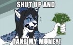 16:10 anthro big_breasts black_hair blue_body blue_eyes blue_fur breasts bust_portrait comedy_central english_text felid female fur futurama gloves_(marking) hair holding_money holding_object image_macro impact_(font) kero_tzuki leopard long_hair mammal markings meme money open_mouth pantherine portrait reaction_image sein_kraft shut_up_and_take_my_money simple_background solo spots spotted_body spotted_fur text white_body white_fur widescreen