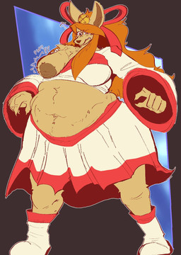 anthro belly big_belly breasts female huge_belly hyper hyper_belly overweight weight_gain sacred_zoroark undertale_(series) undertale_yellow ceroba_ketsukane canid canine fox mammal hi_res