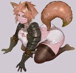 all_fours armor backless_clothing backless_leotard bare_back big_breasts biped breasts brown_clothing brown_legwear butt cleavage cleavage_cutout clothed clothing curvy_female curvy_figure curvy_humanoid cutout dipstick_ears ear_markings exposed_back female fluffy fluffy_tail fully_clothed fur gauntlets glistening glistening_body glistening_clothing glistening_fur glistening_hair gloves grey_background hair handwear high-angle_view hourglass_figure hourglass_figured_female hourglass_figured_humanoid inner_ear_fluff legwear leotard looking_at_viewer multicolored_ears open-back_leotard orange_body orange_fur orange_hair pauldron short_hair simple_background smile solo stockings tail thick_thighs thigh_highs topwear tuft two_tone_ears two_tone_tail white_clothing white_topwear wide_hipped_female wide_hipped_humanoid wide_hips yellow_eyes ibuo animal_humanoid canid canid_humanoid canine canine_humanoid fox_humanoid humanoid mammal mammal_humanoid absurd_res hi_res