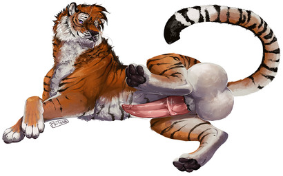 animal_genitalia animal_penis balls big_balls big_penis black_body black_fur countershade_balls countershade_face countershade_genitalia countershade_torso countershading erection feline_genitalia feline_penis feral fur genitals huge_balls huge_penis hyper hyper_balls hyper_genitalia hyper_penis looking_at_viewer lying male male_feral on_side orange_body orange_fur penis pink_penis purple_eyes raised_leg simple_background solo striped_body striped_fur stripes tail teeth whisker_spots whiskers white_background white_body white_fur i-psilone kato_(tiger) felid mammal pantherine tiger 2021