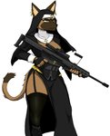 anthro barrett_m82 brown_body clothing cross cross_ear_piercing cross_ear_ring cross_necklace crucifix ear_piercing ear_ring female fur gun jewelry legwear necklace nun nun_habit nun_outfit piercing ranged_weapon religious_clothing rifle ring_piercing sniper_rifle solo standing stockings thick_thighs weapon 6ironknight9 efimiia_kovaleva domestic_cat felid feline felis mammal hi_res