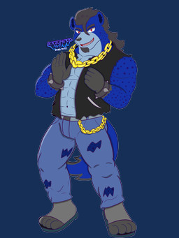 anthro barazoku beard blue_body blue_fur bracelet chain clothed clothing facial_hair footwear fur jewelry looking_at_viewer male muscular muscular_anthro muscular_male red_eyes solo toeless_footwear torn_clothing conditional_dnp kazuhisa_(artist) kemoteto_yakuza_project kazuhisa hyena mammal spotted_hyena 2025 3:4 absurd_res alpha_channel hi_res