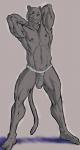 abs anthro athletic barefoot biceps big_penis biped bulge clothed clothing feet flaccid fur genitals grey_body grey_eyes grey_fur grey_nipples hands_behind_head humanoid_genitalia humanoid_penis male melanistic muscular muscular_anthro nipples pecs penis scar solo standing topless underwear yellow_sclera ducati nintendo star_fox panther_caroso felid mammal pantherine hi_res