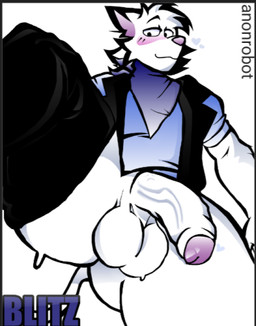 anthro blush bottomwear bottomwear_down clothed clothing genitals heart_symbol jacket leather leather_clothing leather_jacket leather_topwear male pants pants_down partially_clothed penis scarf smile smiling_at_viewer solo thick_thighs topwear anonrobot maxi_wait gameboycat street_catz blitz_(street_catz) felid feline mammal low_res