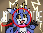 5_fingers anthro arrow_sign blue_body blue_fur circle circle_eyebrows electricity eyebrows fingers floppy_ears fur hair head_tuft hooved_fingers hooves horn lightning looking_at_viewer male meme_pose multicolored_body multicolored_fur multicolored_hair name_in_background omg open_mouth pink_scarf pupils raised_eyebrow red_arrow red_circle ribbons scarf simple_background solo surprise text thunderstorm tongue tuft unexpected wavy_horn white_body white_fur white_ribbon yellow_horn yellow_sclera flofi mr_beast_(meme) wolt bovid bovine caprine goat mammal zap_goat hi_res meme