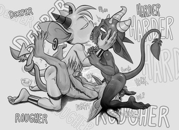 4_toes 5_fingers 5_toes abdominal_bulge anal anal_orgasm anal_penetration balls bodily_fluids butt cum cum_while_penetrated dialogue ejaculation erection face_fucking feet fingers french_kissing genital_fluids genitals group group_sex half-closed_eyes hands-free horn humanoid_feet humanoid_genitalia humanoid_on_humanoid humanoid_penetrated humanoid_penetrating humanoid_penetrating_humanoid humanoid_penis irrumatio kissing kneeling lying male male/male male_penetrated male_penetrating male_penetrating_male narrowed_eyes not_furry nude on_back open_mouth oral oral_penetration orgasm penetration penile penile_penetration penis penis_in_mouth plantigrade saggy_balls saliva saliva_on_face saliva_string sex simple_background soles spade_tail sweat sweatdrop tail text threesome toes tongue tongue_out trio vein tush_(artist) tush_(character) demon demon_humanoid horned_humanoid humanoid imp mammal 11:8 absurd_res digital_media_(artwork) english_text greyscale hi_res monochrome