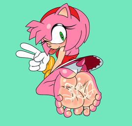 5_toes anthro bodily_fluids butt clothing countershade_butt countershade_feet countershading cum cum_on_feet dress eyelashes feet female foot_fetish foot_focus fur genital_fluids gesture gloves green_eyes hand_gesture handwear humanoid_feet looking_at_viewer looking_back looking_back_at_viewer number panties pink_body pink_fur plantigrade red_clothing red_dress ring_(jewelry) simple_background sitting solo tail toes tongue tongue_out underwear v_sign artguyidk sega sonic_the_hedgehog_(series) amy_rose eulipotyphlan hedgehog mammal hi_res