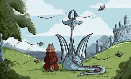 anthro blue_body blue_scales brown_body brown_fur castle clothing cloud duo fur grass horn ireland irish leaf male mountain plant robe scales shrub sitting sky tree water wind wings dutch_(artist) mythology chipmunk dragon ground_squirrel mammal mythological_creature mythological_scalie rodent scalie sciurid 2025 5:3 digital_media_(artwork) hi_res
