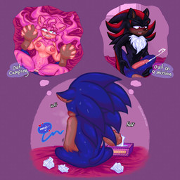 alternate_color animal_genitalia animal_penis anthro bisexual black_body blue_body bodily_fluids breasts breath chest_tuft clenched_teeth cum cum_while_penetrated daydream ejaculation female genital_fluids genitals green_eyes group hair hand_holding long_hair male male/female male/male masturbation nude nude_female nude_male panting penetration penile penile_masturbation penis pink_body red_eyes speech_bubble stealth_masturbation sweat teeth text tissue tissue_box trio tuft vulva kittiesnkream sega sonic_the_hedgehog_(series) amy_rose shadow_the_hedgehog sonic_the_hedgehog eulipotyphlan hedgehog mammal 1:1 hi_res