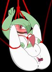 areola bdsm big_breasts blush bondage bound breasts female gag genitals green_areola green_hair green_nipples hair harness looking_at_viewer nipples not_furry nude pink_pussy pussy simple_background solo spread_legs spreading octospective nerd_emoji_(meme) nintendo pokemon fan_character gardevoir generation_3_pokemon humanoid pokemon_(species) alpha_channel