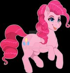 blue_eyes cutie_mark deviantart_logo eyelashes female feral fur glistening glistening_eyes hair inner_ear_fluff open_mouth open_smile pink_body pink_fur pink_hair pink_inner_ear_fluff pink_tail side_view simple_background smile solo tail transparent_background tuft milk-jug deviantart friendship_is_magic hasbro my_little_pony pinkie_pie_(mlp) equid equine horse mammal pony alpha_channel watermark