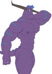 anthro athletic athletic_anthro athletic_male blue_hair blue_stripes green_eyes hair horn male muscular muscular_anthro muscular_male nipples pecs purple_body solo stripes genji_(artist) disney monsters_at_work monsters_inc pixar tylor_tuskmon horned_humanoid humanoid monster hi_res