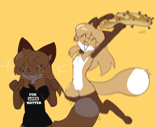 anthro baguette black_clothing bread brown_body brown_fur clothing dipstick_tail duo female female_anthro food fur gloves_(marking) hair leg_markings markings socks_(marking) tail tail_markings text white_body white_fur conditional_dnp fiddleafox third-party_edit averi_(fiddleafox) canid canine fox mammal red_fox true_fox english_text hi_res