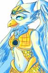 anthro armor breasts eyelashes feathers female green_eyes looking_at_viewer navel non-mammal_breasts simple_background smile solo white_body white_feathers xenvita_(artist) legends_of_chima lego eris_(legends_of_chima) accipitrid accipitriform avian bird eagle 2:3 hi_res