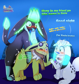anal anal_penetration blush bodily_fluids cum cum_inside eyewear feral feral_on_feral genital_fluids genitals goggles group male male/male penetration penile penile_penetration penis penis_in_ass text trio xevie_eevee_(artist) nintendo pokemon fan_character minty_(blizzyglaceon93) sparky_the_jolteon xevie_eevewhite_(character) canid eevee eeveelution generation_1_pokemon generation_4_pokemon glaceon jolteon mammal pokemon_(species) absurd_res english_text hi_res