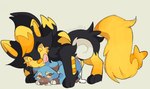 black_body black_fur blue_body blue_fur bodily_fluids cum cum_inside duo ejaculation female female_penetrated feral feral_on_feral feral_penetrated feral_penetrating feral_penetrating_feral fur fusion genital_fluids licking licking_lips male male/female male_penetrating male_penetrating_female penetration pokemon_fusion sex simple_background size_difference tan_background tongue tongue_out yellow_body yellow_fur bloowolfy nintendo pokemon aries_(bloowolfy) canid canine generation_4_pokemon generation_7_pokemon hybrid luxray lycanroc mammal pokemon_(species) rockruff 2024 hi_res