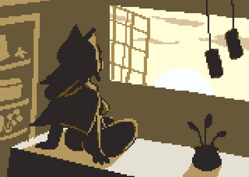 anthro breasts clothing female legwear simple_background solo store sunset thigh_highs window blarfolemule deltarune undertale_(series) cliff_shopkeeper_(deltarune) animal_humanoid felid felid_humanoid feline feline_humanoid human humanoid mammal mammal_humanoid 2026 digital_media_(artwork) pixel_(artwork) shaded simple_shading