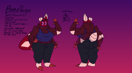 4_arms antennae_(anatomy) anthro arm_tuft arthropod_abdomen big_breasts bottomwear breasts broken_antennae clothing crop_top denim denim_bottomwear denim_clothing eyebrows fangs female front_view hand_on_hip jeans multi_arm multi_limb muscular muscular_female neck_tuft pants rear_view shirt shoulder_tuft solo tank_top teeth text thick_arms thick_eyebrows thick_thighs topwear tuft wings felineflustered bryna_(felineflustered) arthropod insect lepidopteran moth english_text model_sheet gynomorph_(lore) trans_(lore) trans_woman_(lore)