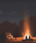 anthro campfire car duo male night outside plant sky star tree tree_trunk vehicle mytigertail canid canine felid fox mammal pantherine tiger 2018 signature