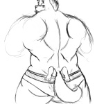 anthro barazoku big_muscles bulge butt butt_crush clothed clothing duo huge_muscles larger_male macro male male/male male_penetrated male_penetrating male_penetrating_male micro muscular muscular_male penetration question_mark sex size_difference slightly_chubby smaller_male tail tongue tongue_out underwear jahgo 1:1 monochrome