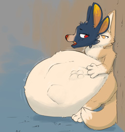 4_ears belly multi_ear oral_vore paws simple_background struggling struggling_prey swallowed_alive swallowed_whole swallowing vore sarek_aran_desian hi_res shaded simple_shading
