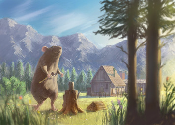 axe biped cabin detailed_background feral forest humanoid_hands melee_weapon mountain outside plant solo tree weapon nejumipro mammal murid murine rat rodent 2020 hi_res translated_description