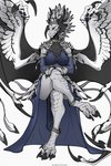 anthro blue_eyes breasts clothed clothing female fingers horn looking_at_viewer non-mammal_breasts scales simple_background sitting smile solo white_background white_body white_scales wings silgiriya_mantsugosi mythology kaliyah_(dragon) dragon mythological_creature mythological_scalie scalie 2025 digital_media_(artwork) hi_res