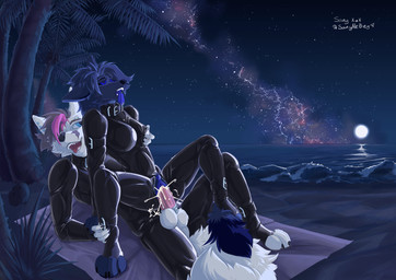 anthro bodily_fluids cum duo female genital_fluids latex male male/female night star sanynebeystoll canid canine fox mammal absurd_res hi_res