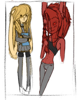 anthro butt clothing duo femboy male nude scene_haircut school_uniform skinny slim small_butt small_waist thigh_gap thin_legs undressing uniform attentionho_e lagomorph leporid mammal rabbit