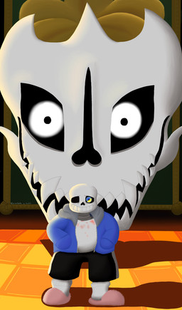 bone bottomwear clothed clothing coat detailed_background floor flower footwear glowing glowing_eyes hoodie inside male not_furry painting_(object) painting_on_wall plant shoes shorts skeleton slippers smile socks solo topwear lunarpanda8686 undertale undertale_(series) gaster_blaster sans_(undertale) animated_skeleton humanoid undead digital_media_(artwork) hi_res