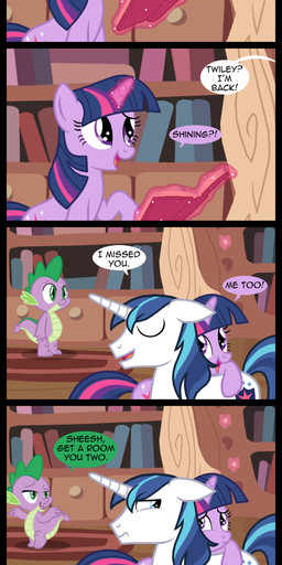 blue_eyes book comic cub cutie_mark dialog dragon english_text equine eyes_closed female feral friendship_is_magic fur green_eyes group horn horse inside magic male my_little_pony pony purple_fur purple_scales reading shining_armor_(mlp) spike_(mlp) text twilight_sparkle_(mlp) two_tone_hair unicorn veggie55 white_fur wood young
Rating: Safe
Score: 13
User: Gilda_The_Gryphon
Date: August 31, 2012