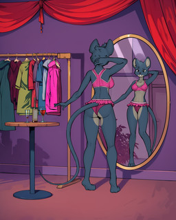 aged_up alcohol alcohol_bottle anthro beverage blue_eyes clothes_hanger clothing container cup curtains drinking_glass female furniture glass glass_container glass_cup grey_body mirror nightclub reflection solo swimwear table two-piece_swimsuit wine_bottle wine_glass diacordst night_in_the_woods lori_meyers mammal mouse murid murine rodent 2025 4:5 absurd_res hi_res