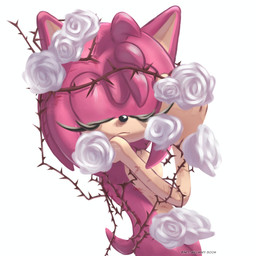 antenna_hair anthro blood bodily_fluids breasts convenient_censorship countershade_arms countershade_torso countershading curvy_figure eyelashes eyes_closed female flower hair nude pink_body plant pointy_ears rose_(flower) scratches short_hair solo tail thick_eyelashes thorns vines white_rose artwillmaryboom sega sonic_the_hedgehog_(series) amy_rose eulipotyphlan hedgehog mammal 1:1 hi_res