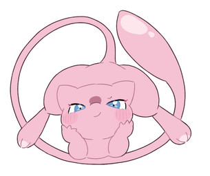 3_fingers ambiguous_gender ass_up blue_eyes blush blush_lines blush_stickers feet feral fingers floating half-closed_eyes head_on_hand long_tail looking_at_viewer narrowed_eyes paws pink_body pink_tail simple_background smug smug_grin solo tail thick_thighs white_background white_sclera yakiniku628 nintendo pokemon generation_1_pokemon legendary_pokemon mew_(pokemon) pokemon_(species) 2026 colored