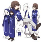 anthro barefoot blue_clothing blue_robe clothed clothing duo feet footwear fur hair hand_on_hip male open_mouth red_eyes robe tongue white_body white_ears white_fur young young_anthro young_human young_male porygonleft undertale undertale_(series) asriel_dreemurr chara_(undertale) boss_monster_(undertale) bovid caprine human mammal