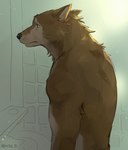 anthro big_muscles biped black_eyes brown_body brown_fur fur male muscular muscular_anthro muscular_male nude_anthro nude_male side_view solo rcta_9 canid canine canis mammal wolf 2023 hi_res