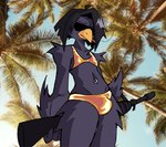 anthro bikini bulge clothed clothing crossdressing eyewear gold_bikini gun male navel navel_piercing piercing ranged_weapon smoking solo sunglasses swimwear two-piece_swimsuit weapon aaaaaron122 golden_week markmurders_(character) avian bird corvid corvus_(genus) crow oscine passerine hi_res