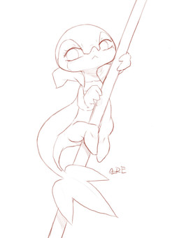 ambiguous_gender biped feral frown holding_on leaf leaf_tail looking_sideways pole pseudo_clothing solo tail azre nintendo pokemon generation_5_pokemon pokemon_(species) snivy 3:4 hi_res signature sketch