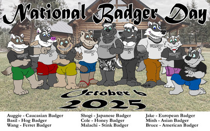 anthro barefoot black_clothing black_shirt black_t-shirt black_text black_topwear brown_body brown_fur brown_nose clothing cole_ratel facial_hair feet fur gesture goatee grey_body grey_clothing grey_fur grey_shirt grey_t-shirt grey_tank_top grey_topwear group hand_gesture jake_brock male mustache october outside pink_nose pointing pointing_at_another shirt t-shirt tank_top text topwear white_body white_clothing white_fur white_shirt white_t-shirt white_topwear brucebadger basil_(brucebadger) bruce_(brucebadger) shogi_anakuma wang_(brucebadger) badger mammal mustelid musteline 2025 hi_res