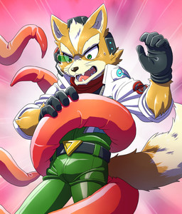 anthro belt clothing dipstick_tail electronics fur gloves green_eyes handwear headgear headphones headset inner_ear_fluff jacket kerchief male markings open_mouth sharp_teeth solo tail tail_markings tan_body tan_fur teeth tentacles topwear tuft whiskers garakutea nintendo star_fox fox_mccloud canid canine fox mammal 2024 absurd_res hi_res