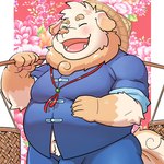 anthro brown_body brown_fur clothed clothing eyes_closed fur hat headgear headwear humanoid_hands kemono male overweight overweight_anthro overweight_male solo hupi1008 canid canine canis domestic_dog mammal 1:1 2021