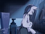 bottle container female horn looking_down mirror sad shower sitting solo water wet white_body hauntedtuba friendship_is_magic hasbro my_little_pony mythology rarity_(mlp) equid equine horse mammal mythological_creature mythological_equine pony unicorn animated loop low_res