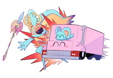 ^_^ ambiguous_gender antares_(kirby_and_the_forgotten_land) anthro antlers big_ears biped black_sclera blush blush_stickers bodily_fluids chest_tuft countershading digitigrade driving eyes_closed feral fluffy fluffy_tail fur group head_wings hit_and_run horn huge_wings melee_weapon mouthless multicolored_body multicolored_eyes multicolored_fur neck_tuft notched_ear orange_body orange_fur pink_body pink_eyes polearm pupils simple_background size_difference smile spear tail tan_body tan_fur teal_body teal_eyes teal_fur tears trio truck tuft unusual_wing_placement vehicle weapon white_background wings amateru_kai kirby_(series) kirby_and_the_forgotten_land nintendo elfilin fecto_elfilis kirby alien chinchilla chinchillid mammal rodent starling_(kirby) digital_drawing_(artwork) digital_media_(artwork) male_(lore)