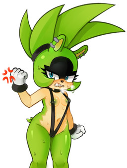 angry anthro areola areola_slip black_body black_clothing black_fur black_nose black_sling_bikini black_swimwear blue_eyes blush blush_lines bodily_fluids bracelet breasts breath camel_toe clothing cross-popping_vein ear_piercing eyelashes facial_markings female fur gloves green_areola green_body green_fur handwear head_markings jewelry looking_at_viewer markings nipple_piercing nipples one-piece_swimsuit piercing sharp_teeth simple_background sling_bikini small_breasts solo sweat sweatdrop swimwear tan_body tan_fur teeth thick_thighs white_background white_clothing white_gloves white_handwear wide_hips 2x_(artist) idw_publishing sega sonic_the_hedgehog_(comics) sonic_the_hedgehog_(idw) sonic_the_hedgehog_(series) surge_the_tenrec afrosoricid mammal tenrec hi_res